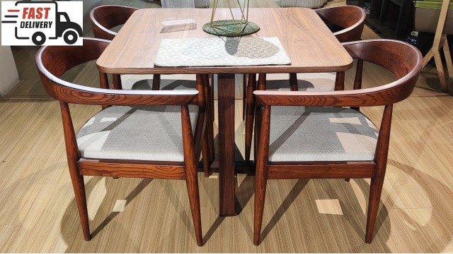 Simon square 4-seater dining set with walnut veneer and white ash wood.